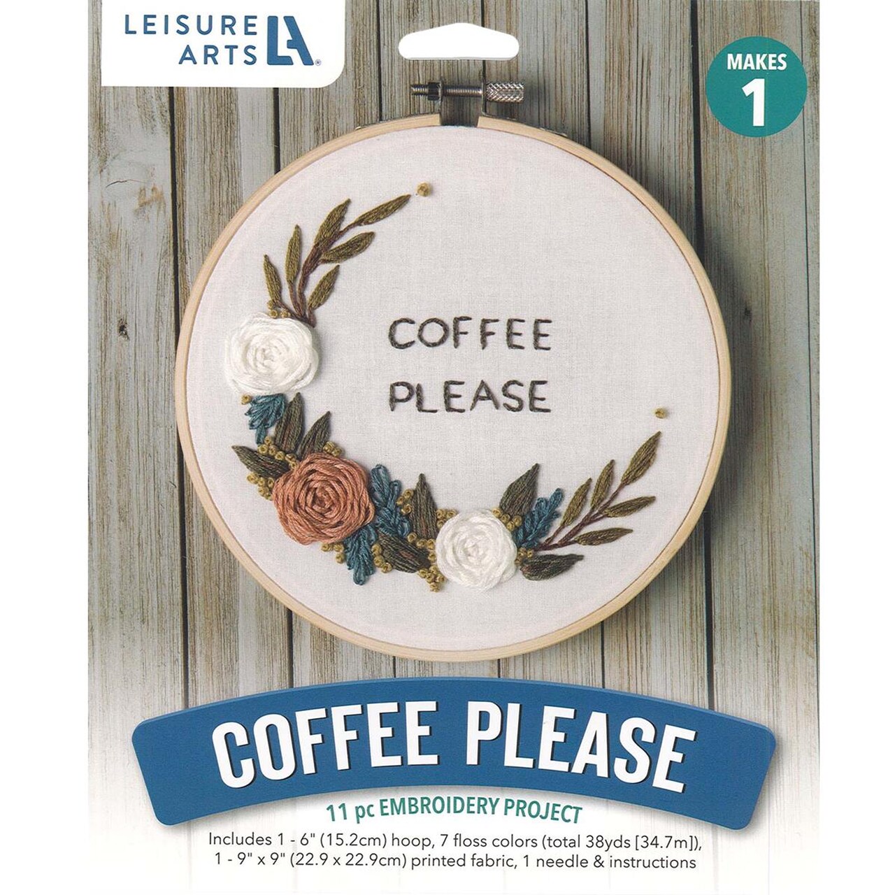 Leisure Arts Embroidery Kit 6" Coffee Please - embroidery kit for beginners - embroidery kit for adults - cross stitch kits - cross stitch kits for beginners - embroidery patterns